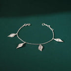 Silver Leaf & Pearl Drop Bracelet by Tavya Jewellery - close-up detail
