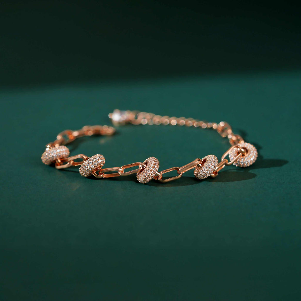 Silver Link Bracelet with Pave CZ Charms by Tavya Jewellery - close-up detail