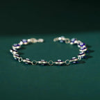 Minimalist Blue Enamel Evil Eye Bracelet in Pure 92.5 Silver by Tavya Jewellery - close-up detail