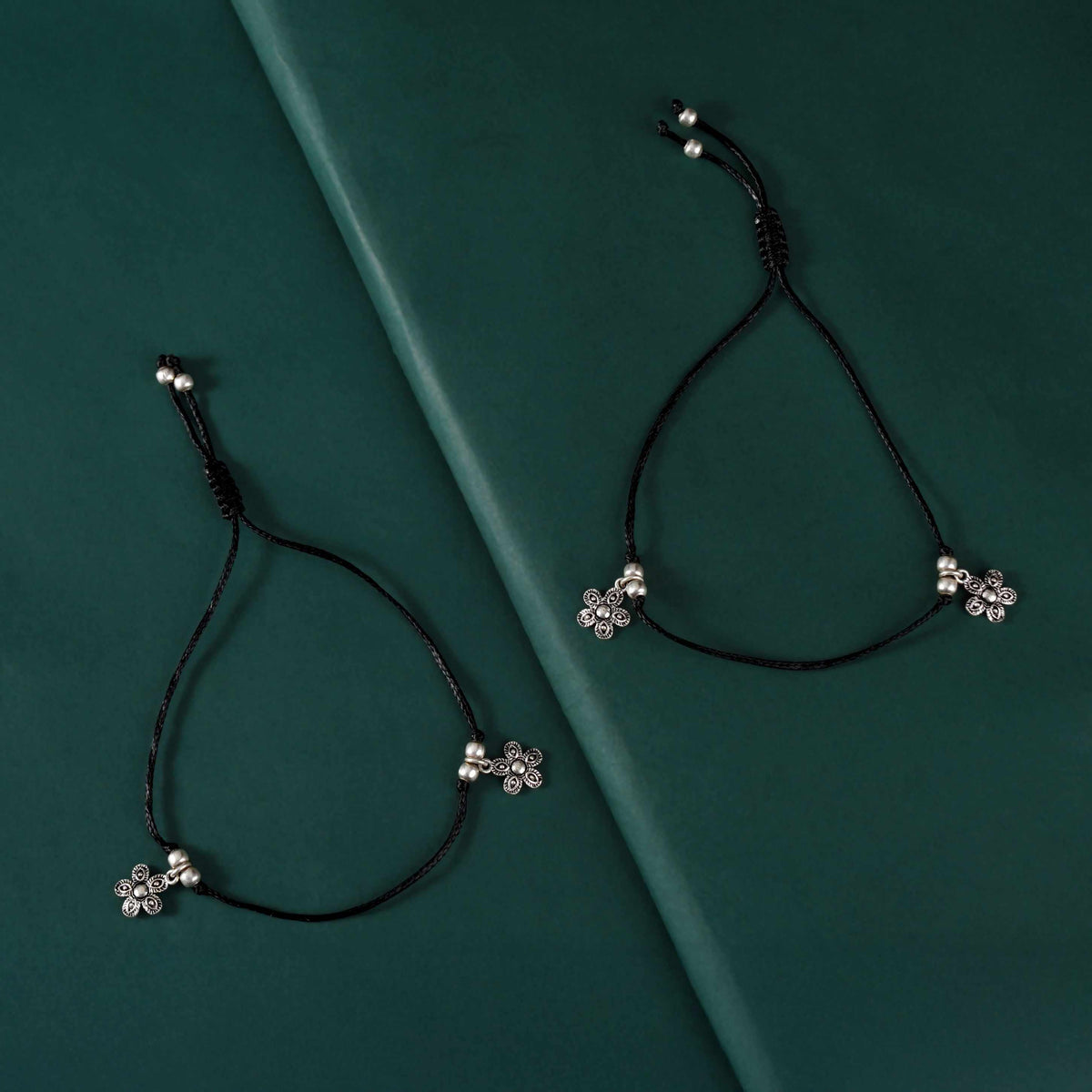 Silver Floral Charm Anklets by Tavya Jewellery - front view