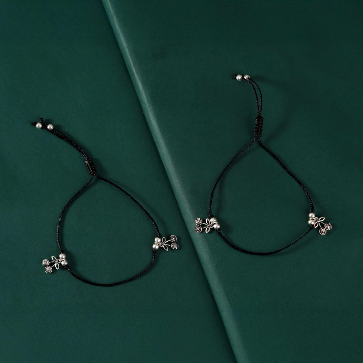 Twin Bow 92.5 Silver Nazaria Anklets by Tavya Jewellery - front view