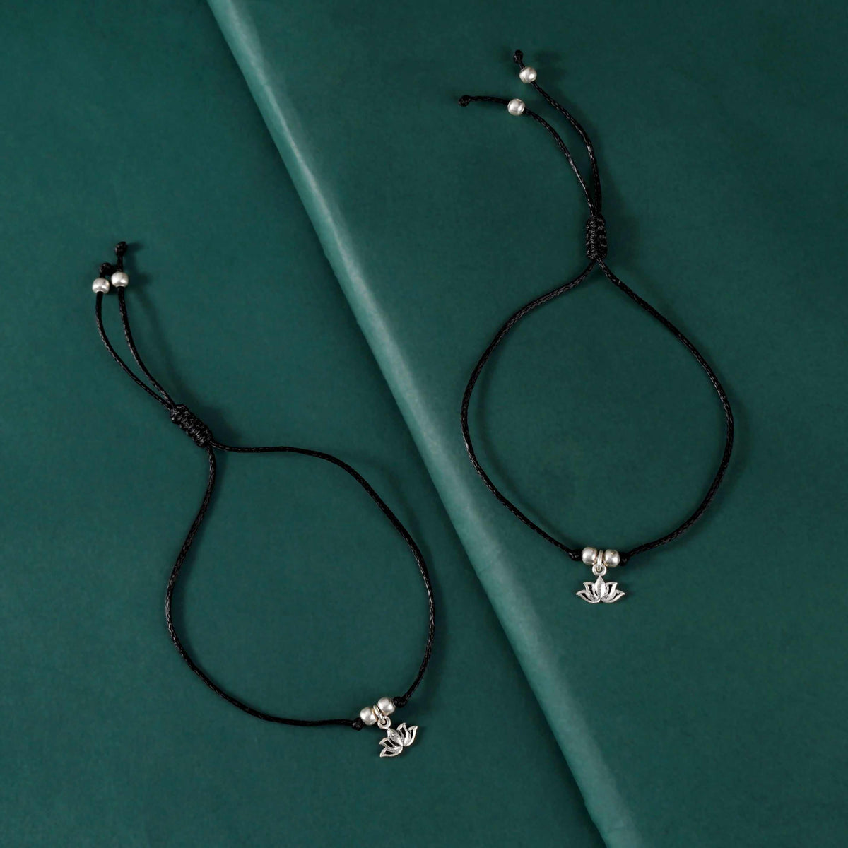 Silver Lotus Harmony Anklet Pair by Tavya Jewellery - front view