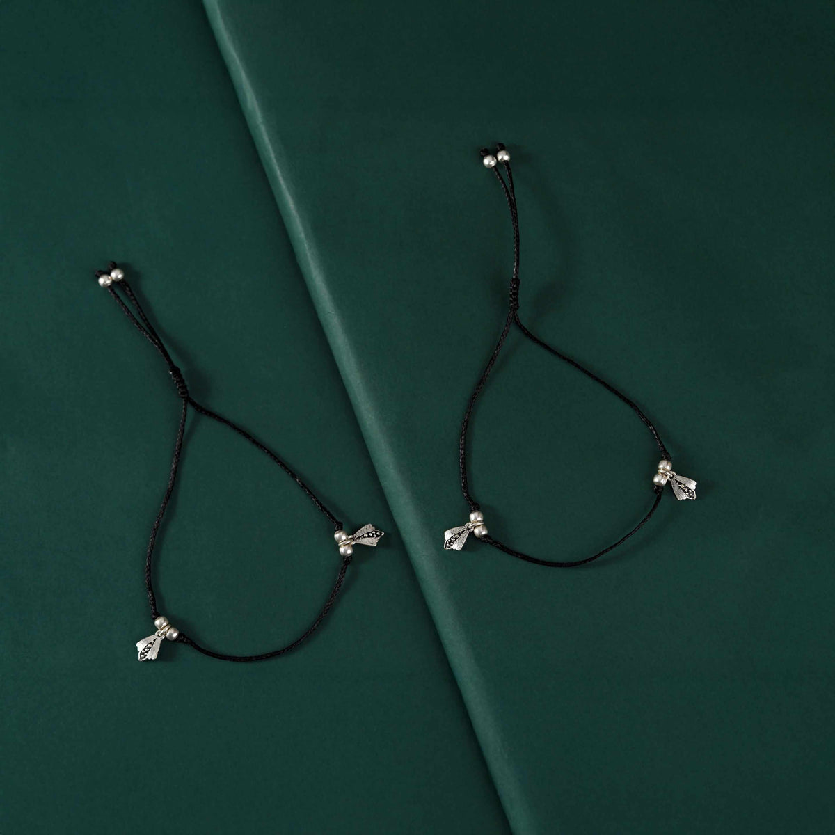 Silver Leaf Petal Nazariya Anklets by Tavya Jewellery - front view