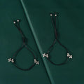 Silver Dual Floral Charm Adjustable Anklet Set by Tavya Jewellery - front view