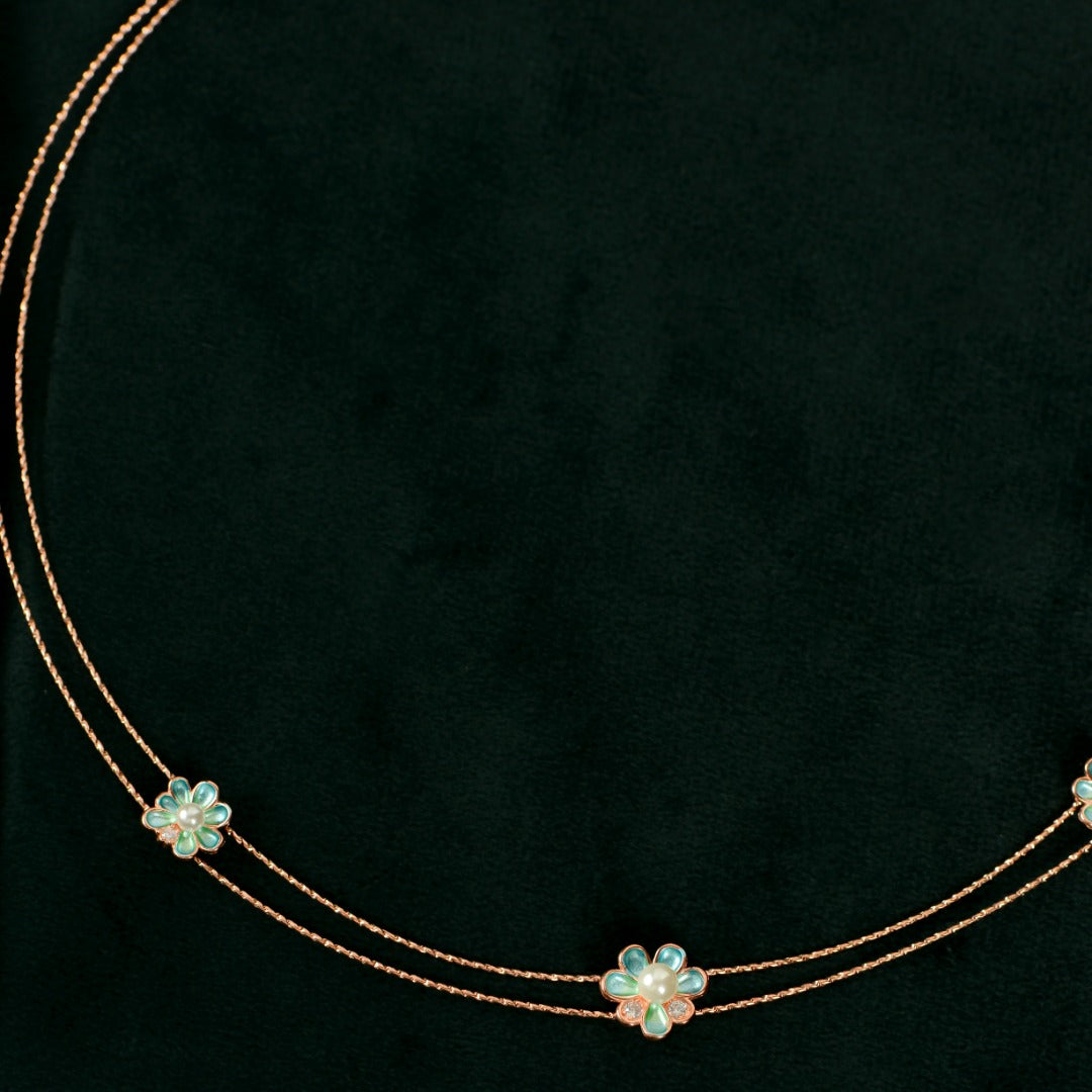 Rose Gold Mint Pearl Flower Set by Tavya Jewellery - close-up detail