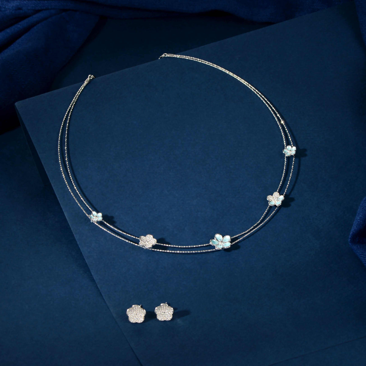 Silver Pavé Flower Set by Tavya Jewellery - front view