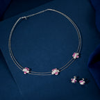 Silver Pink Pearl Flower Set by Tavya Jewellery - front view