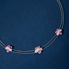 Silver Pink Pearl Flower Set by Tavya Jewellery - close-up detail