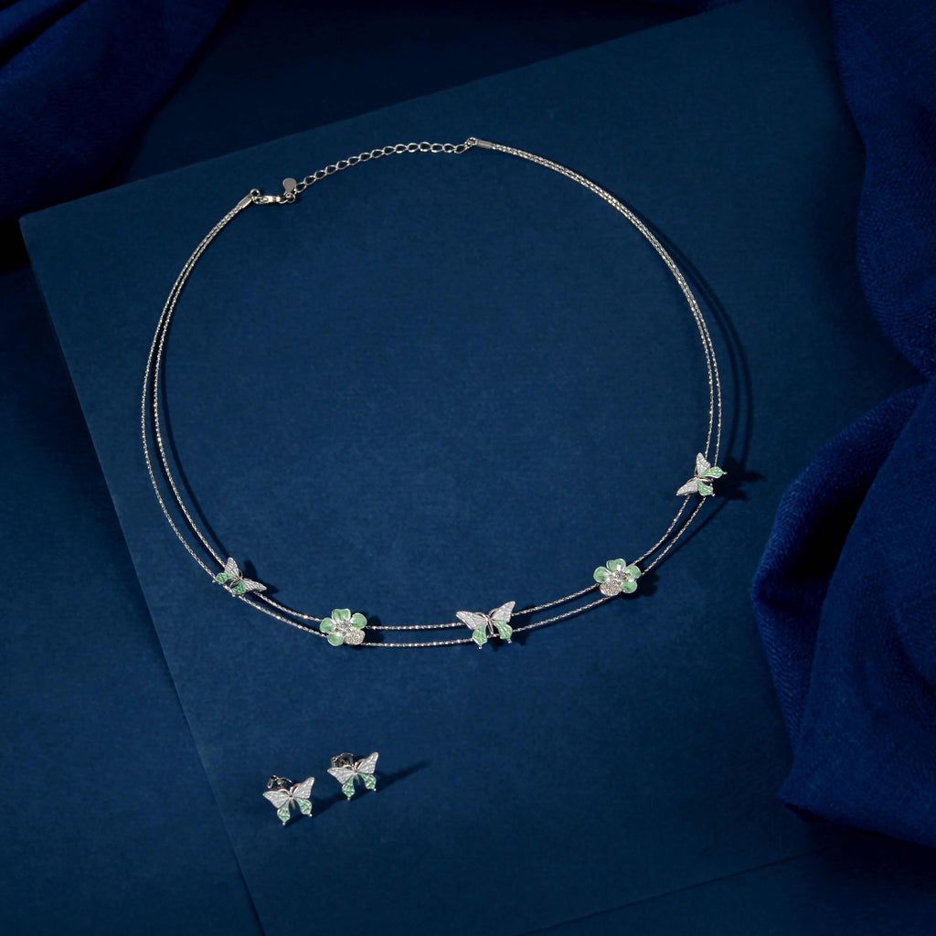 Silver Butterfly Bloom Set by Tavya Jewellery - front view