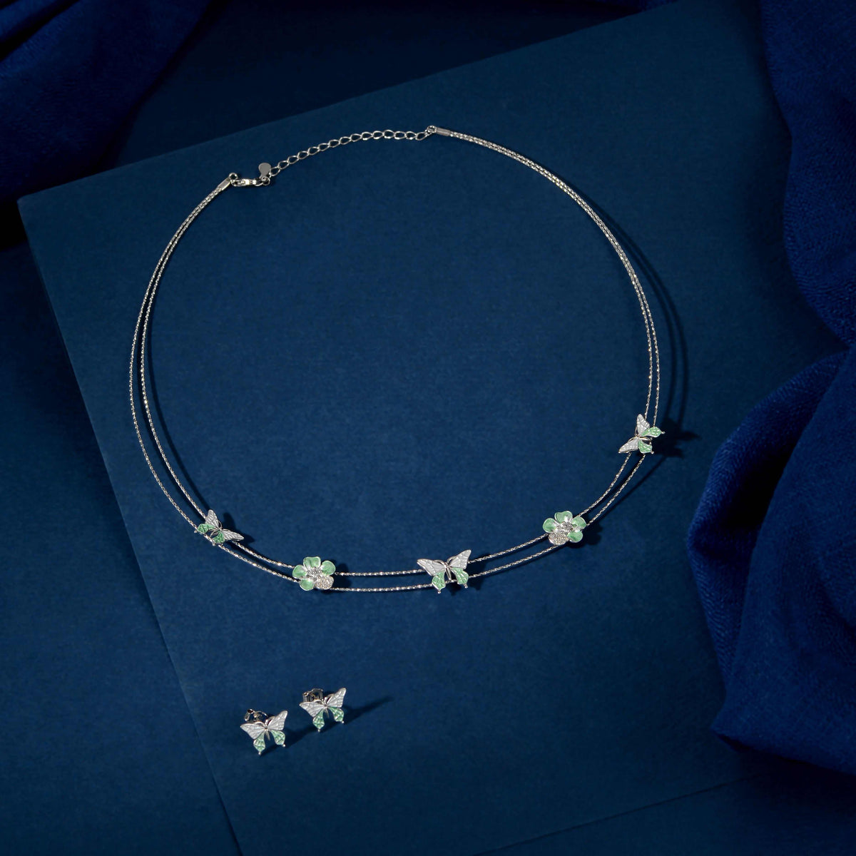 Silver Butterfly Bloom Set by Tavya Jewellery - front view