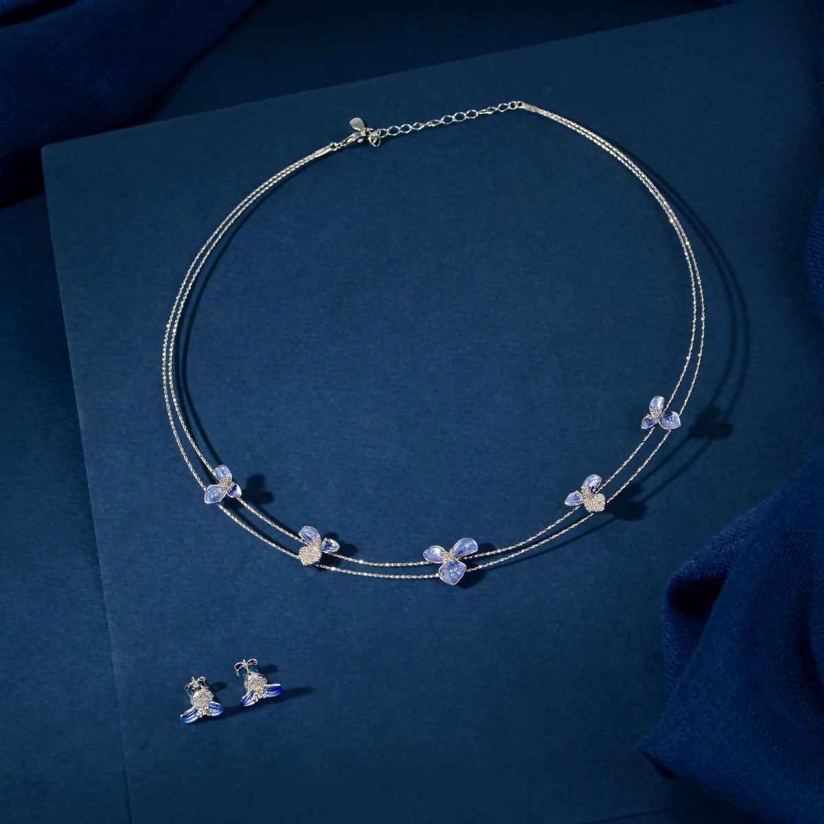 Blue Enamel Floral Set by Tavya Jewellery - front view