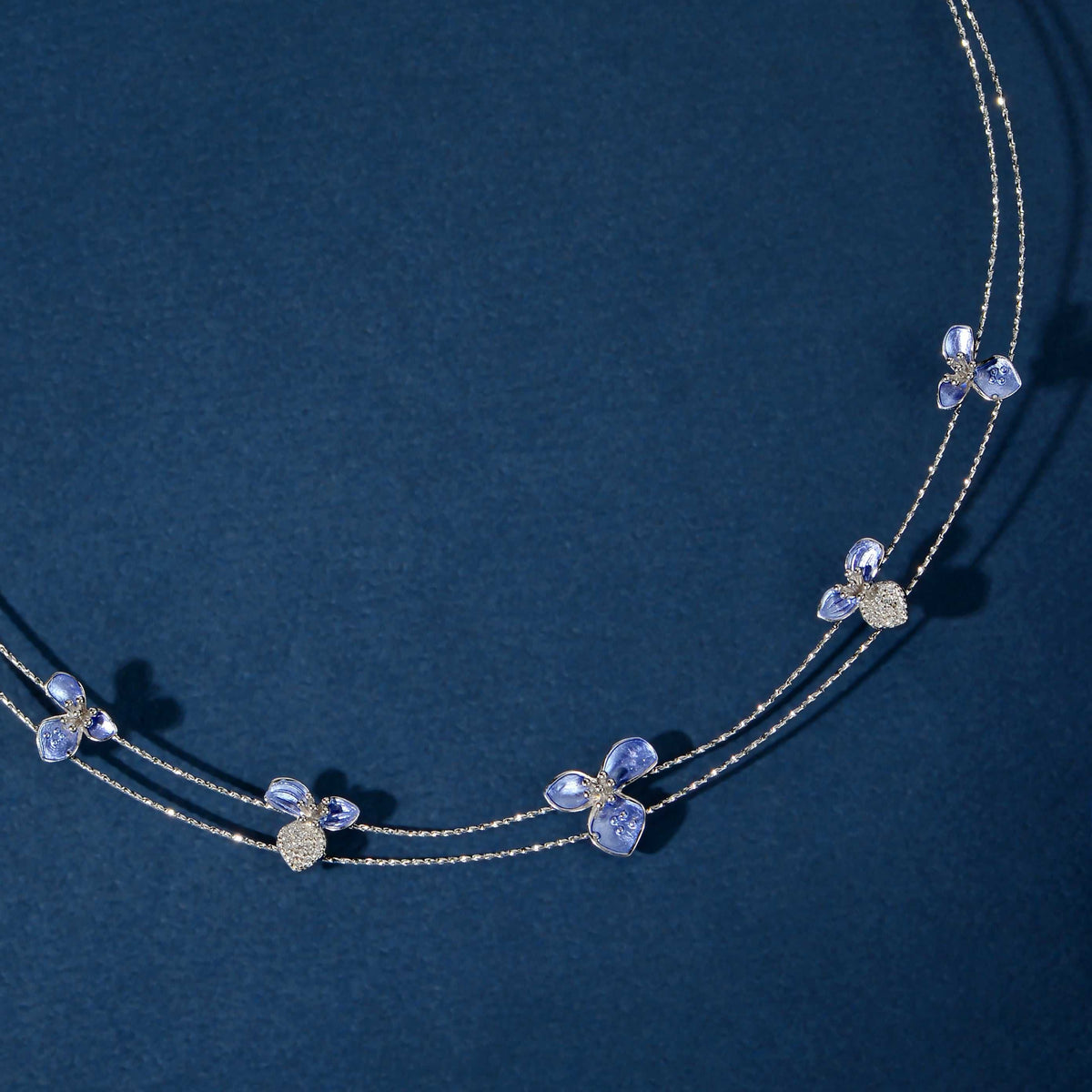 Blue Enamel Floral Set by Tavya Jewellery - close-up detail