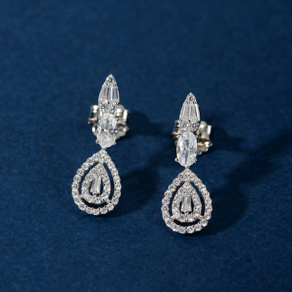 Silver Floral Drop Set by Tavya Jewellery - side view
