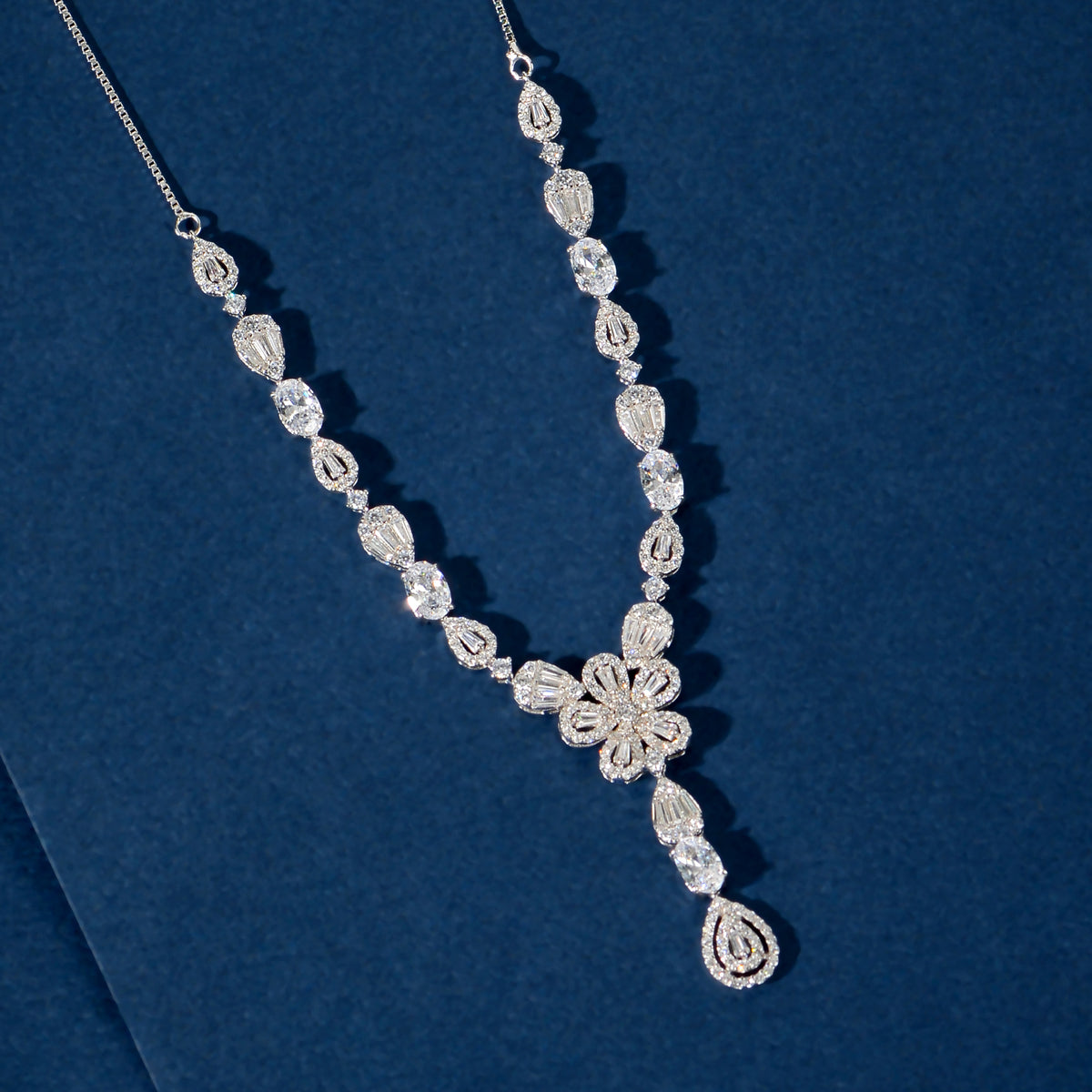 Silver Floral Drop Set by Tavya Jewellery - close-up detail