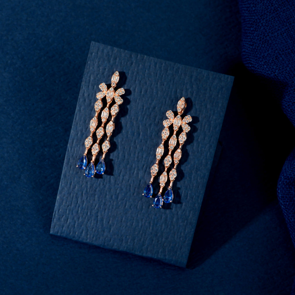 Rose Gold Sapphire Fringe Set by Tavya Jewellery - side view