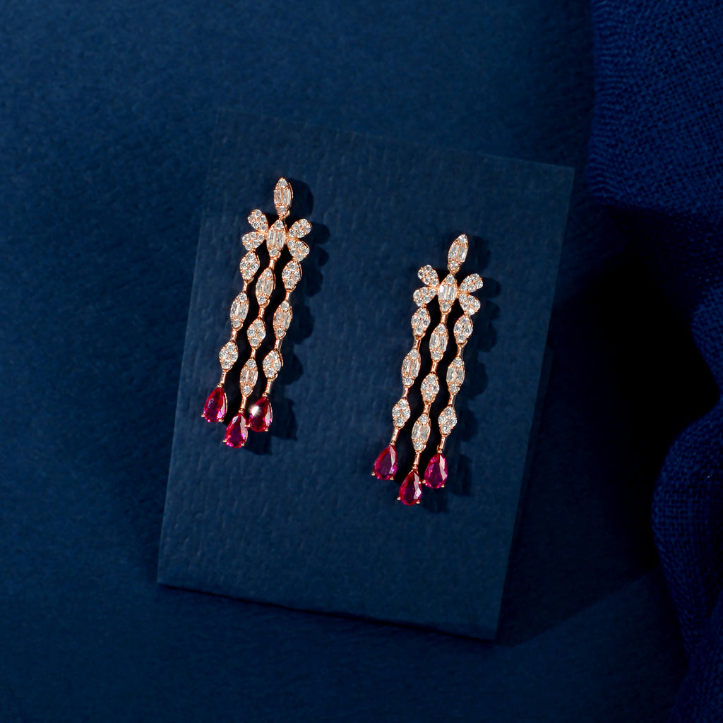 Rose Gold Ruby Fringe Set by Tavya Jewellery - side view