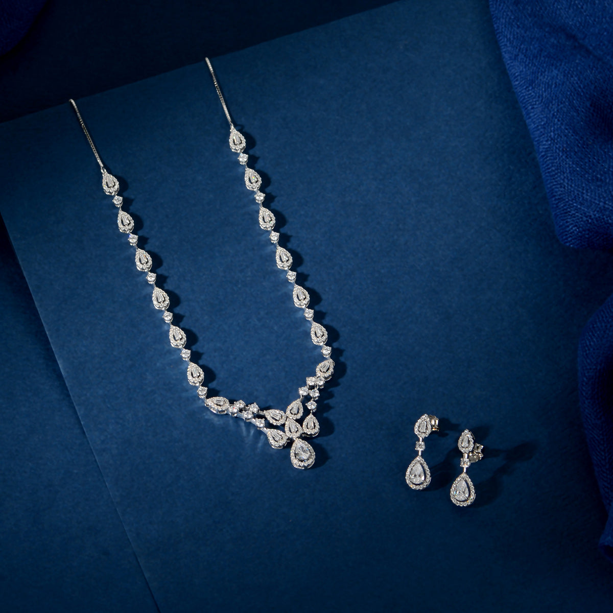 Silver Halo Teardrop Set by Tavya Jewellery - front view