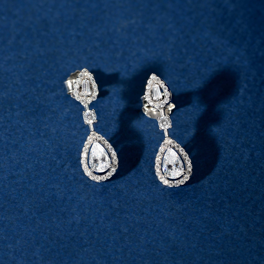 Silver Teardrop Halo Bridal Set by Tavya Jewellery - side view