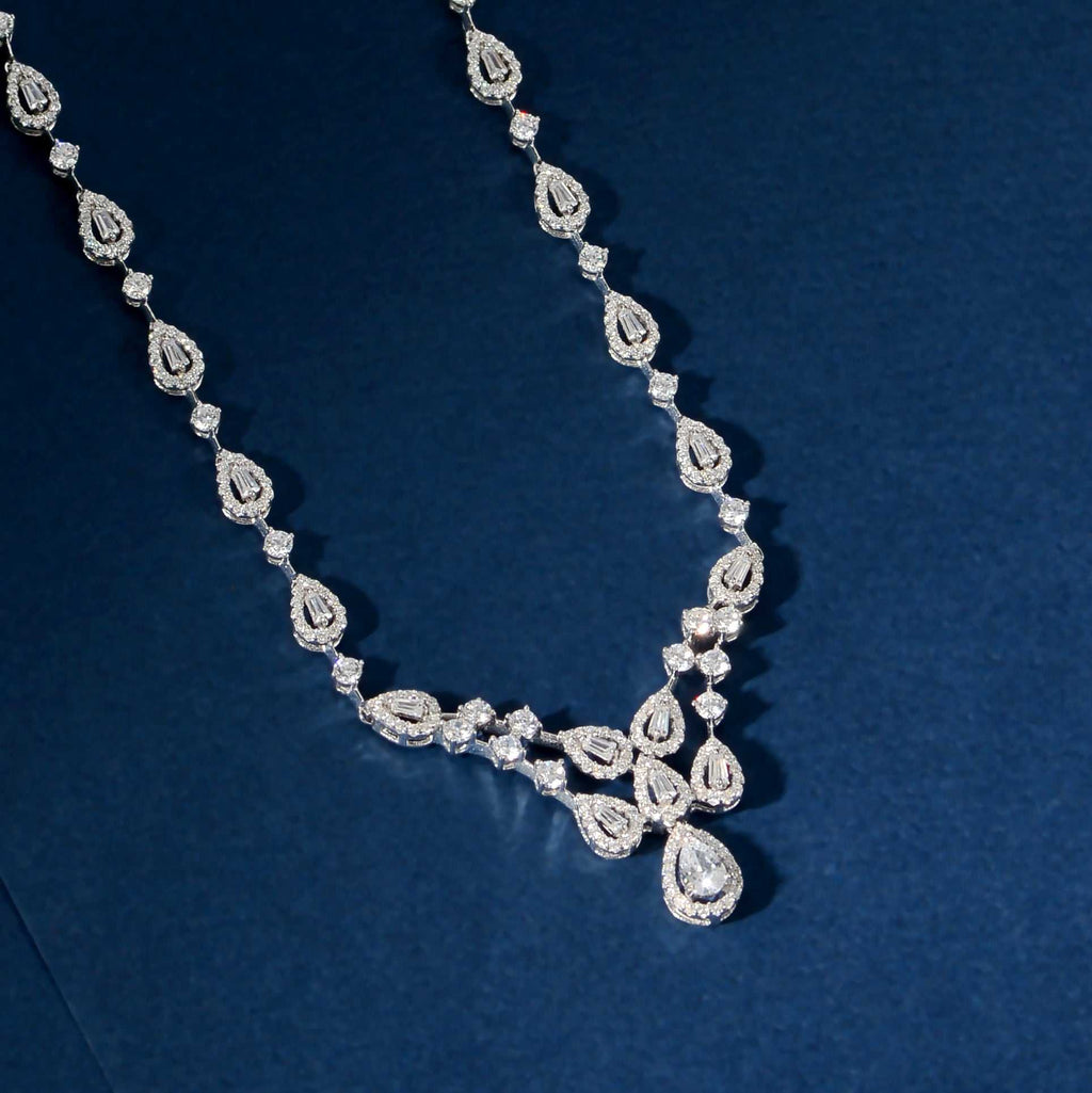 Silver Teardrop Halo Bridal Set by Tavya Jewellery - close-up detail