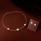 Gold Blue Pearl Flower Set by Tavya Jewellery - front view