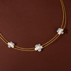 Gold Blue Pearl Flower Set by Tavya Jewellery - close-up detail