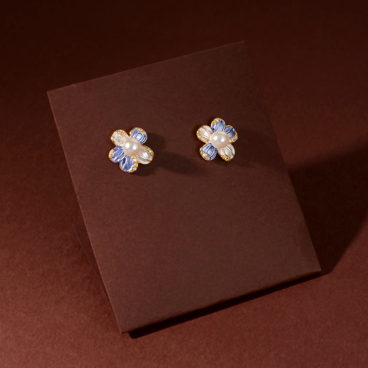 Gold Blue Pearl Flower Set by Tavya Jewellery - side view