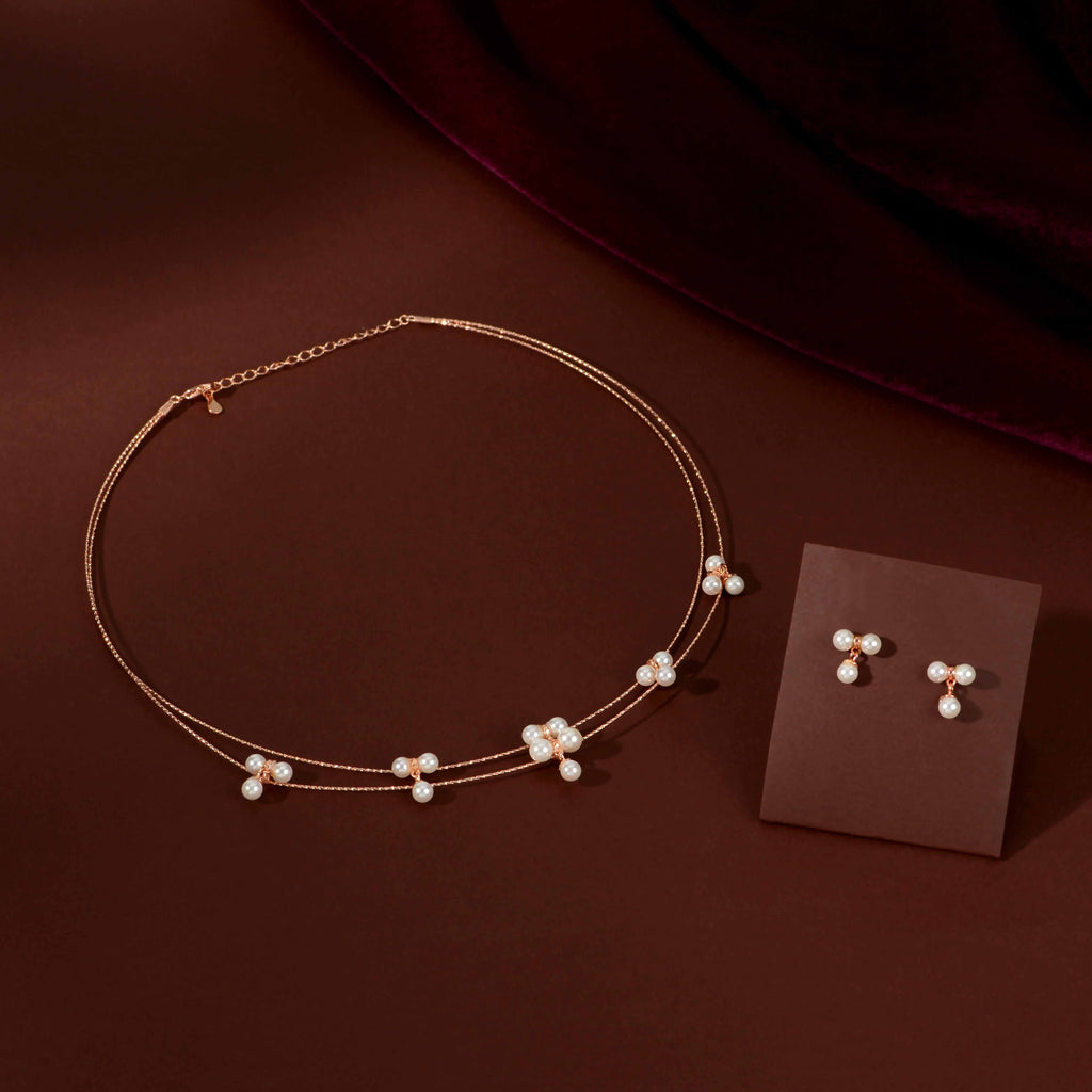 Gold Pearl Cluster Drop Set by Tavya Jewellery - front view