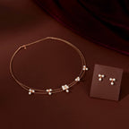 Gold Pearl Cluster Drop Set by Tavya Jewellery - front view