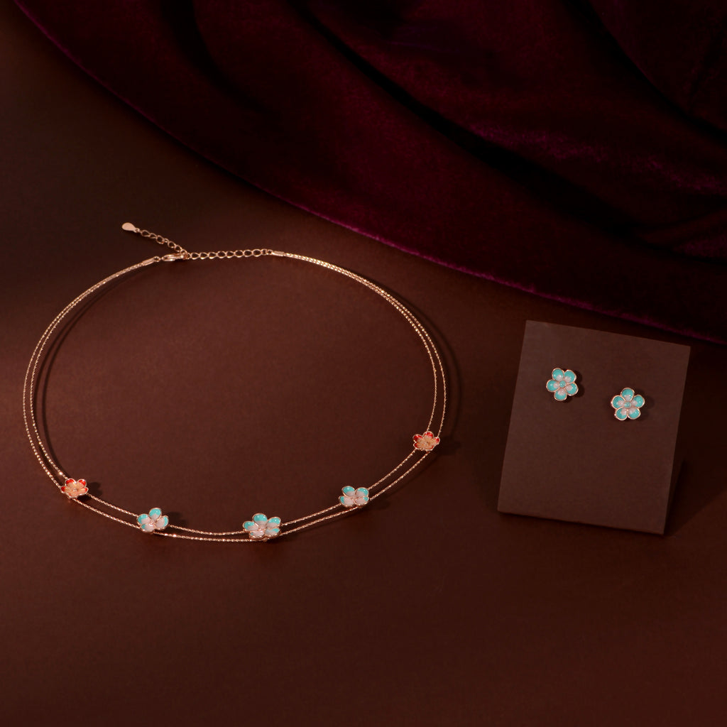 Rose Gold Multicolor Flower Set by Tavya Jewellery - front view