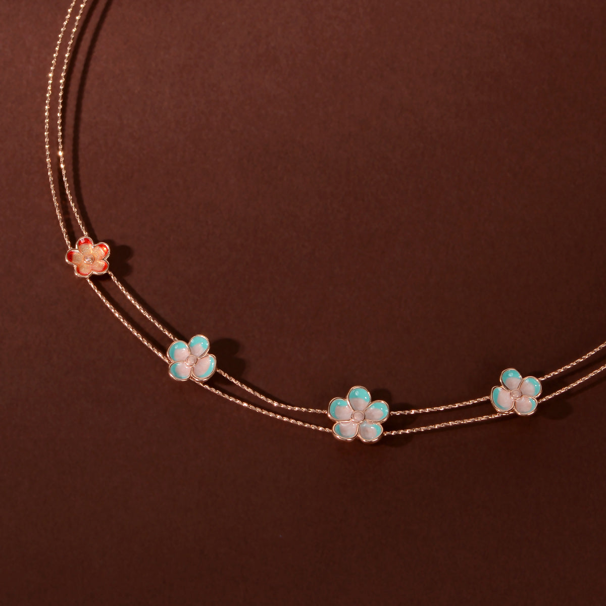 Rose Gold Multicolor Flower Set by Tavya Jewellery - close-up detail