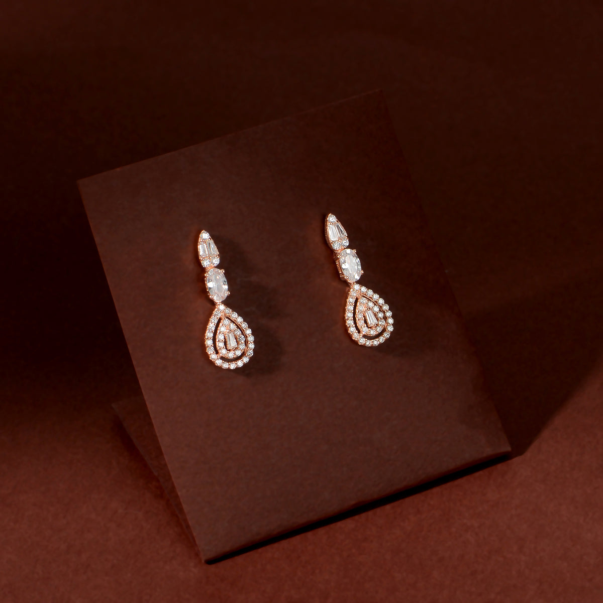 Rose Gold Floral Drop Set by Tavya Jewellery - side view