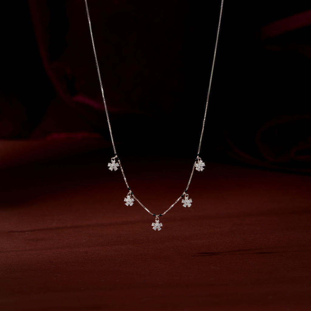 Silver Floral Elegant Chain by Tavya Jewellery - close-up detail