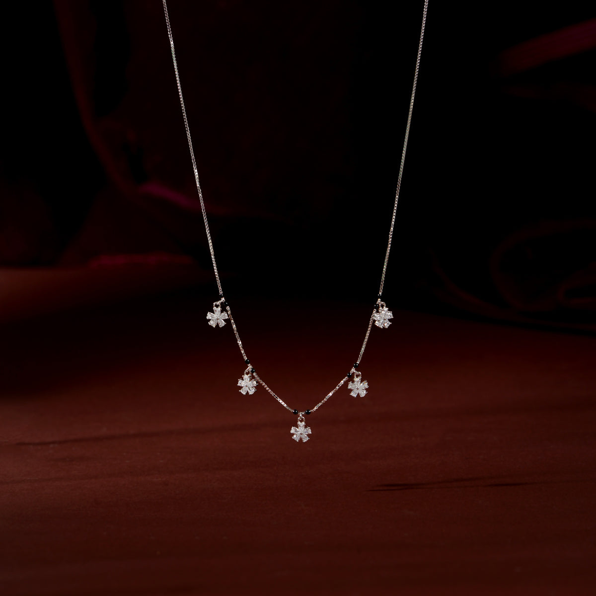 Silver Floral Elegant Chain by Tavya Jewellery - close-up detail