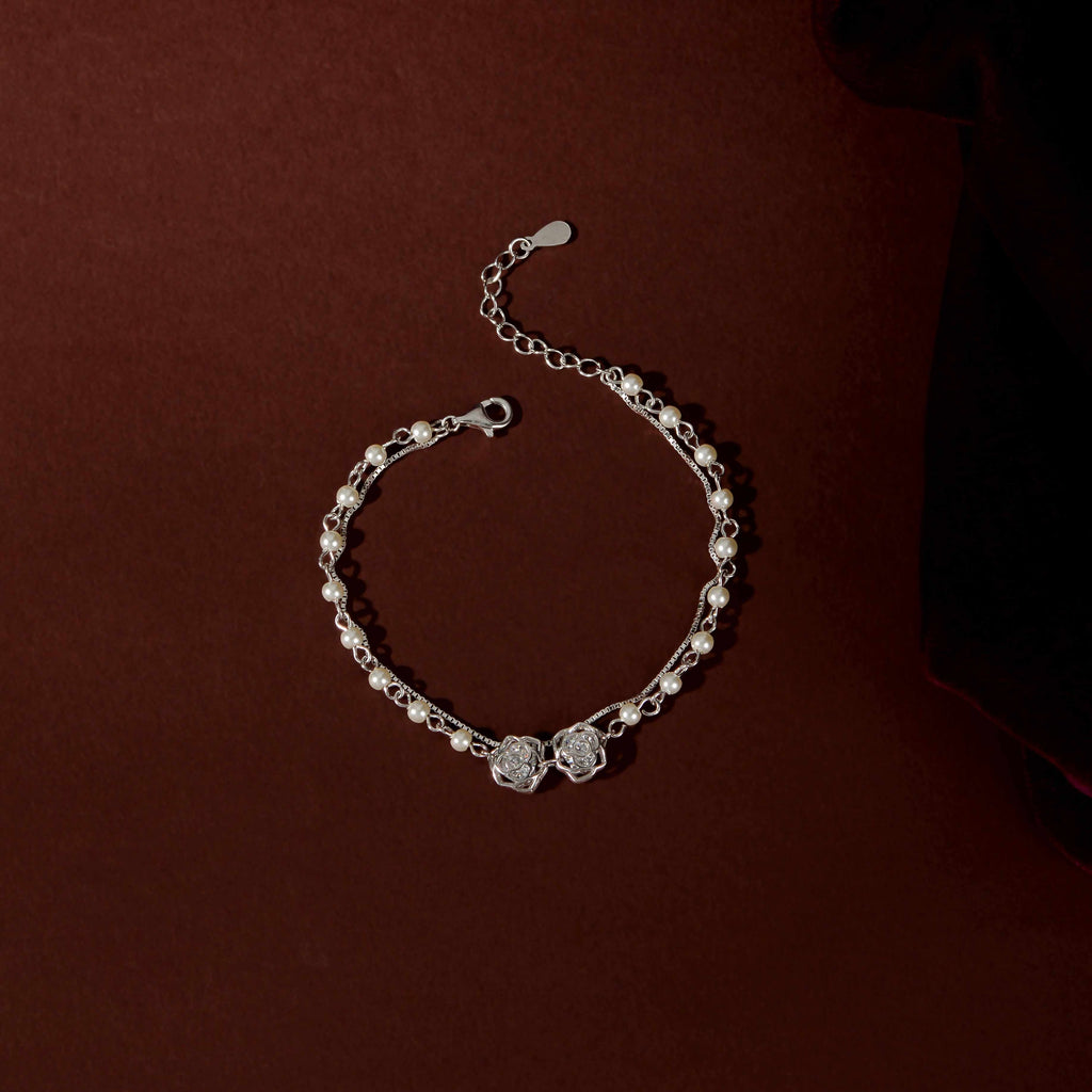 Twin Chain Rose Bracelet by Tavya Jewellery - front view
