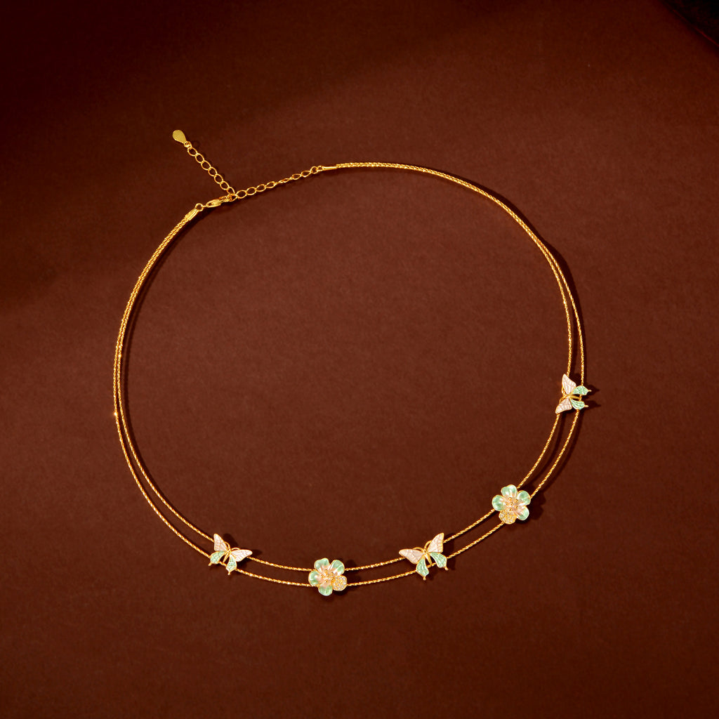 Rose Gold Butterfly & Floral Set by Tavya Jewellery - close-up detail