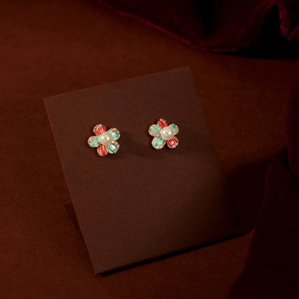 Silver Pearl Flower Set by Tavya Jewellery - side view