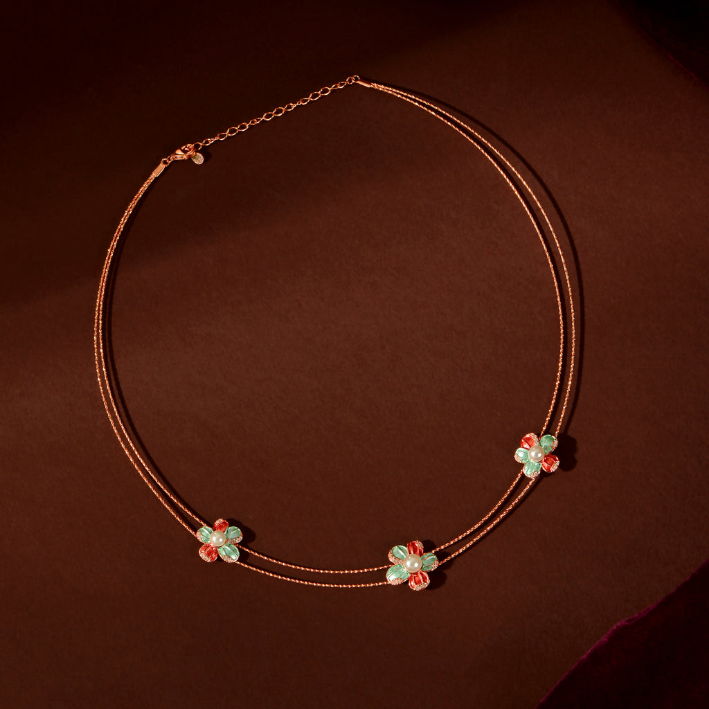 Silver Pearl Flower Set by Tavya Jewellery - close-up detail