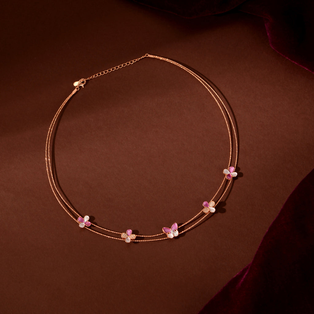 Rose Gold Pink Butterfly Set by Tavya Jewellery - close-up detail