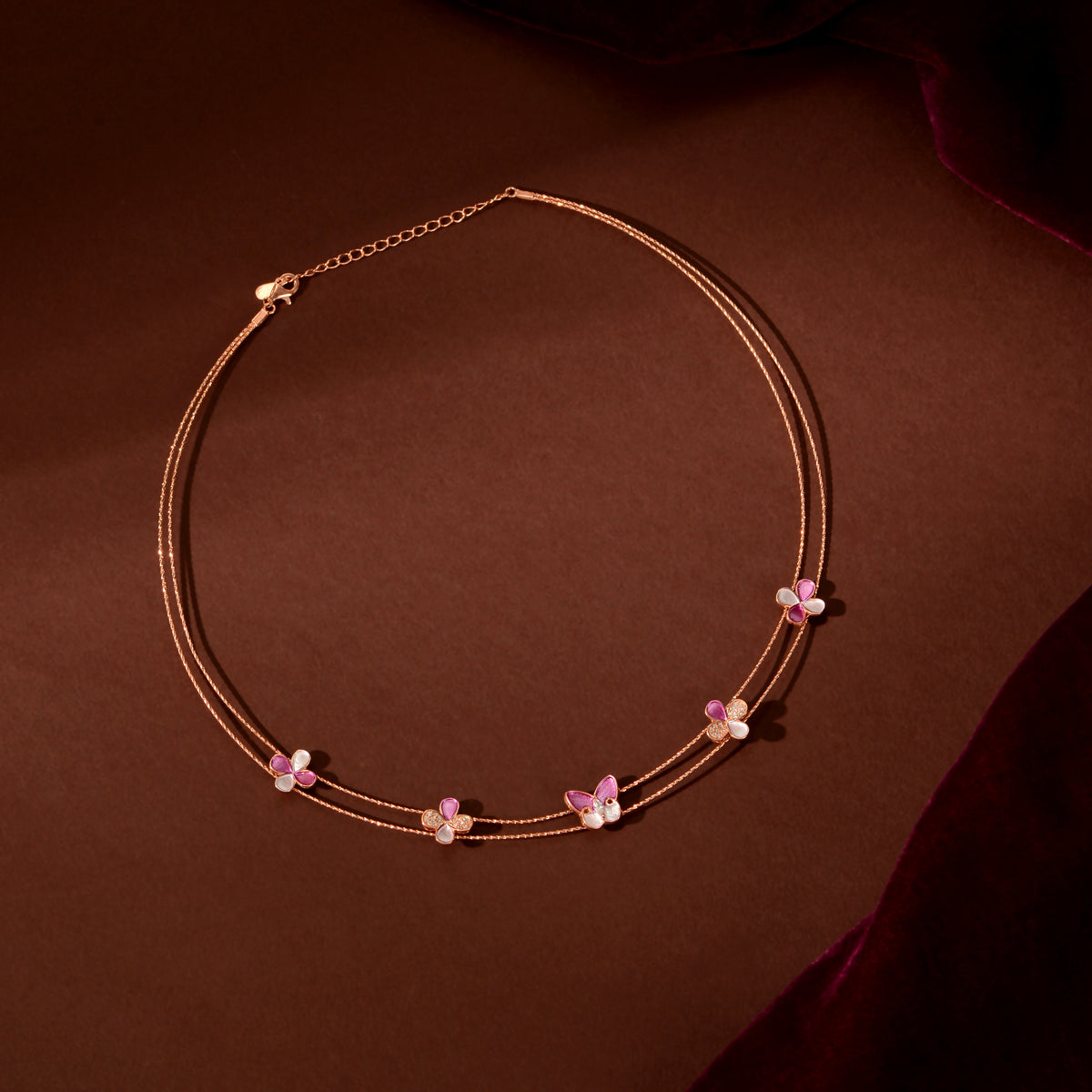 Rose Gold Pink Butterfly Set by Tavya Jewellery - close-up detail