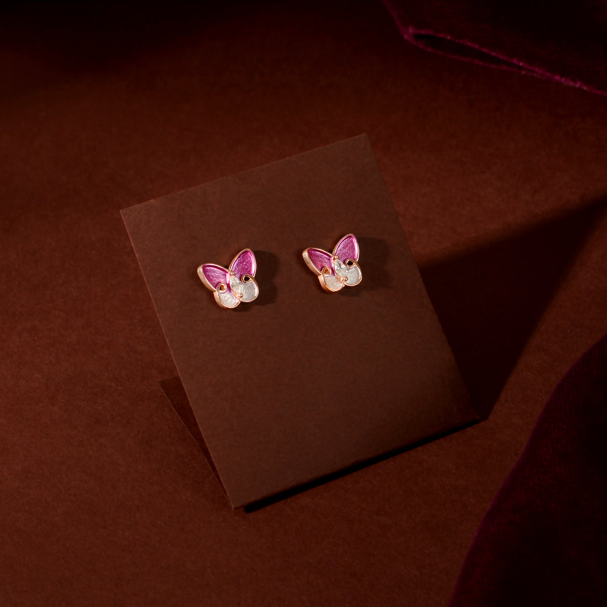 Rose Gold Pink Butterfly Set by Tavya Jewellery - side view