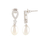 White Pearl Drop Earrings Adorned with Sparkling Stones by Tavya Jewellery - side view
