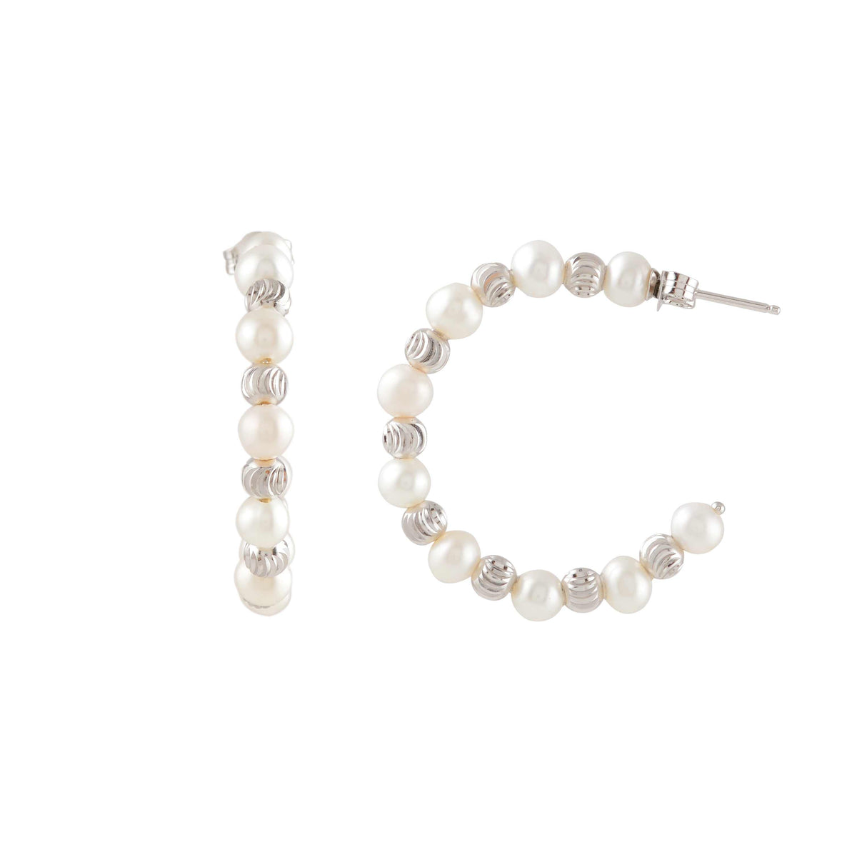 Orbit Pearl Stud Earrings by Tavya Jewellery - side view