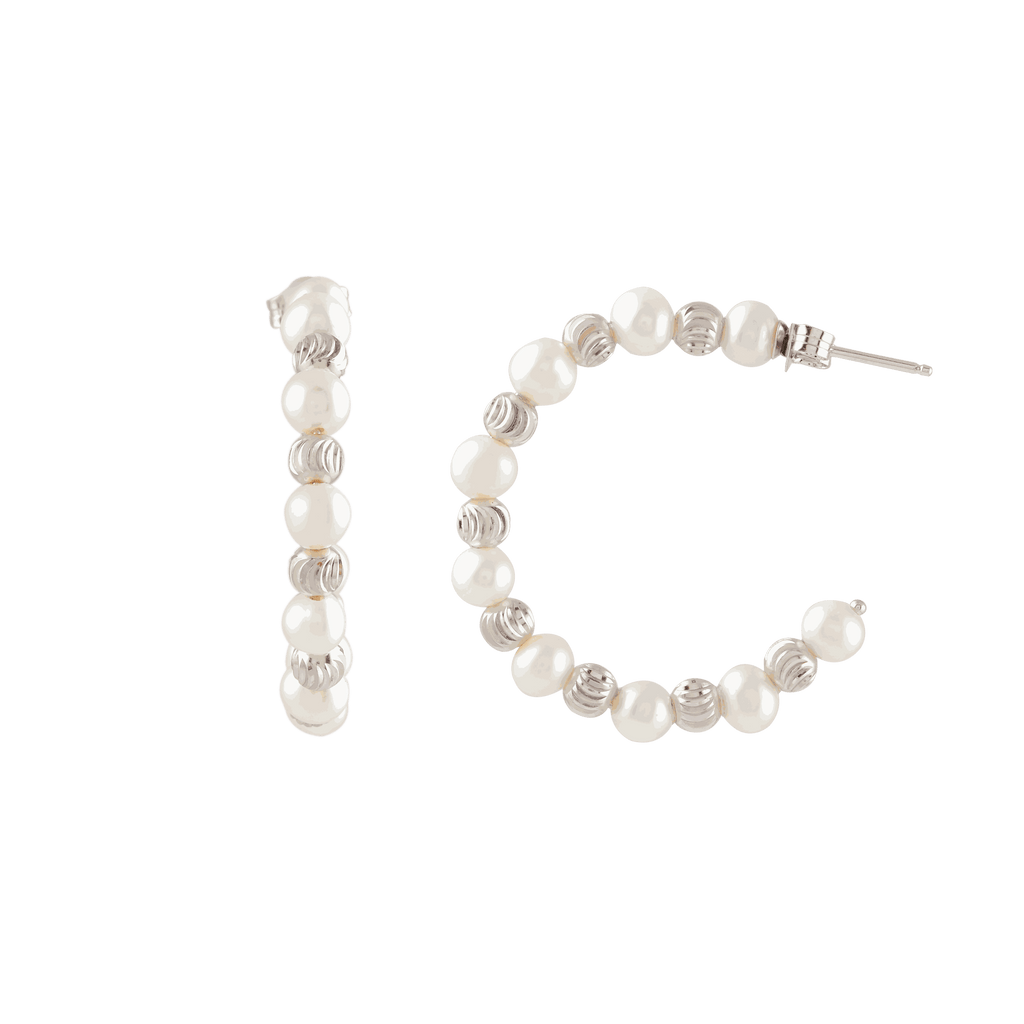 Orbit Pearl Stud Earrings by Tavya Jewellery - styled close-up