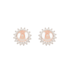 Celestial Bloom Pearl Stud Earrings (Sterling Silver Freshwater Pearls) by Tavya Jewellery - styled close-up