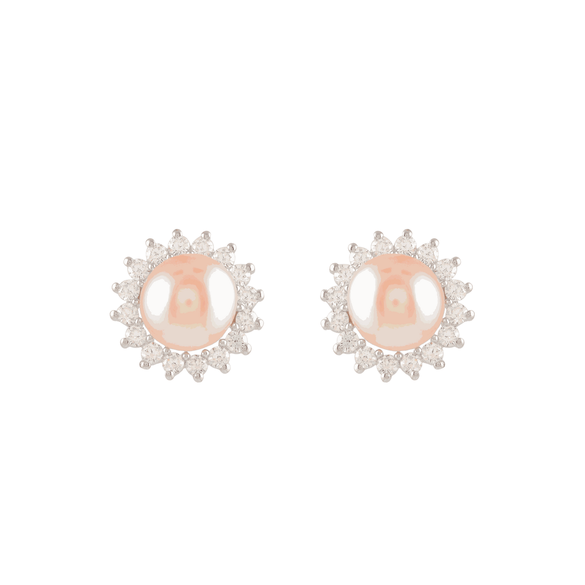 Celestial Bloom Pearl Stud Earrings (Sterling Silver Freshwater Pearls) by Tavya Jewellery - styled close-up