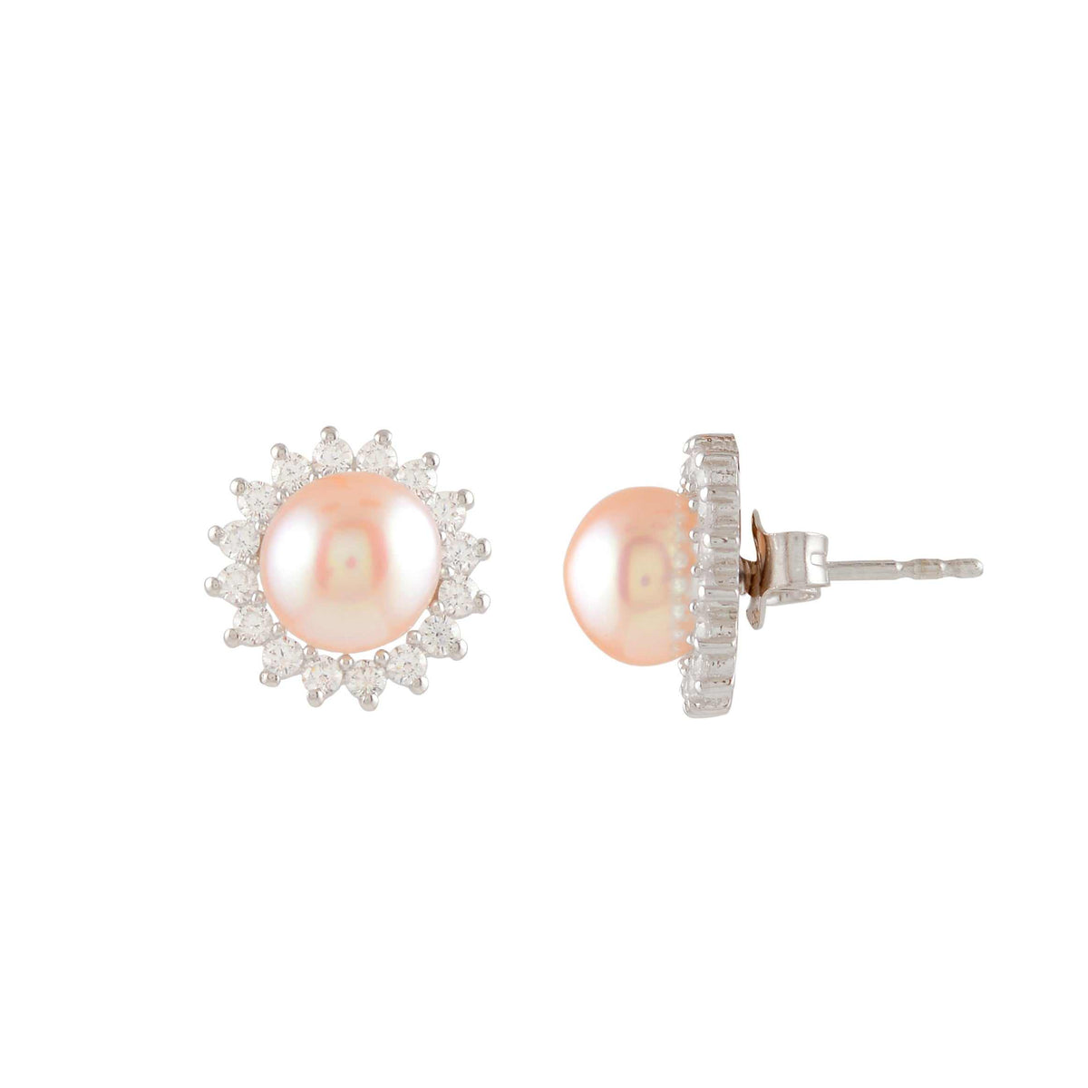 Celestial Bloom Pearl Stud Earrings (Sterling Silver Freshwater Pearls) by Tavya Jewellery - full view
