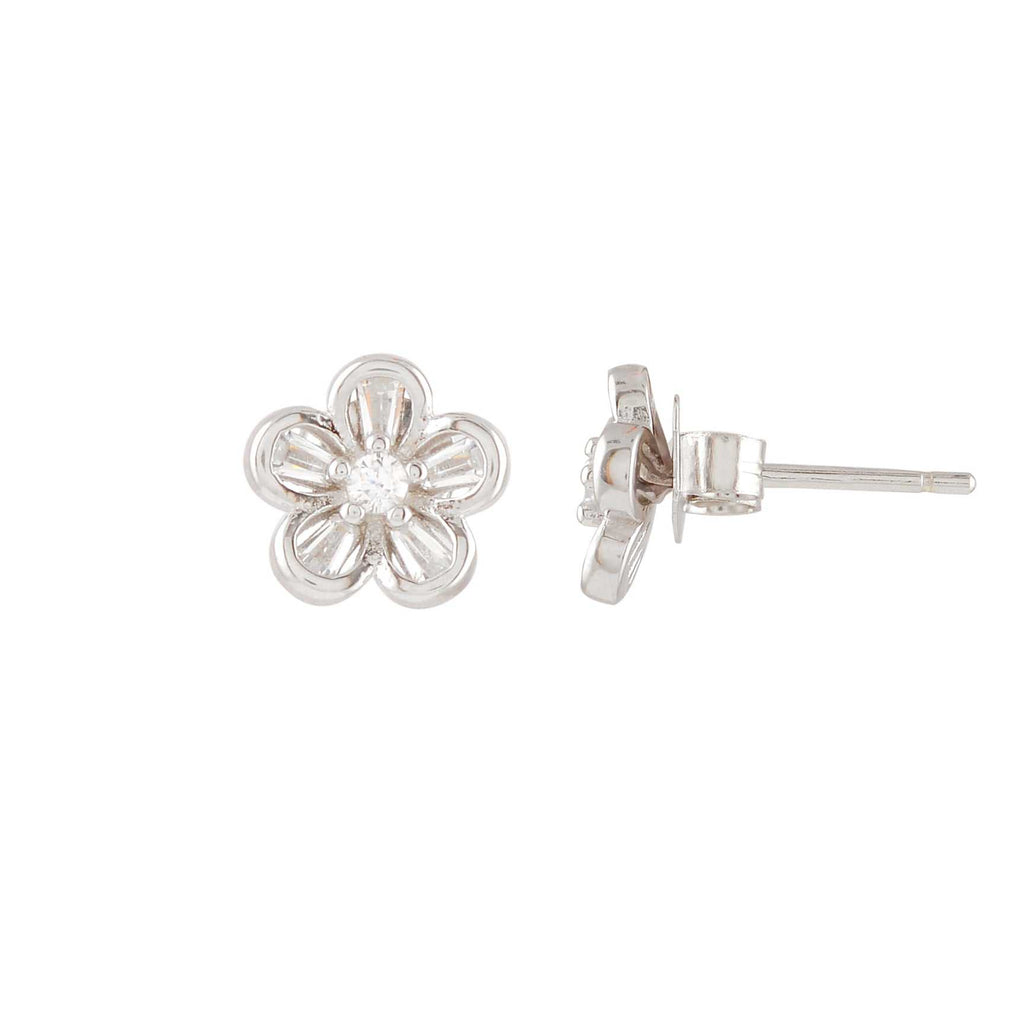 Floral Pearl Stud Earrings by Tavya Jewellery - side view