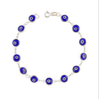 Minimalist Blue Enamel Evil Eye Bracelet in Pure 92.5 Silver by Tavya Jewellery - side view