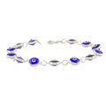 Minimalist Blue Enamel Evil Eye Bracelet featuring circular blue and white enamel charms set in polished 92.5 silver links