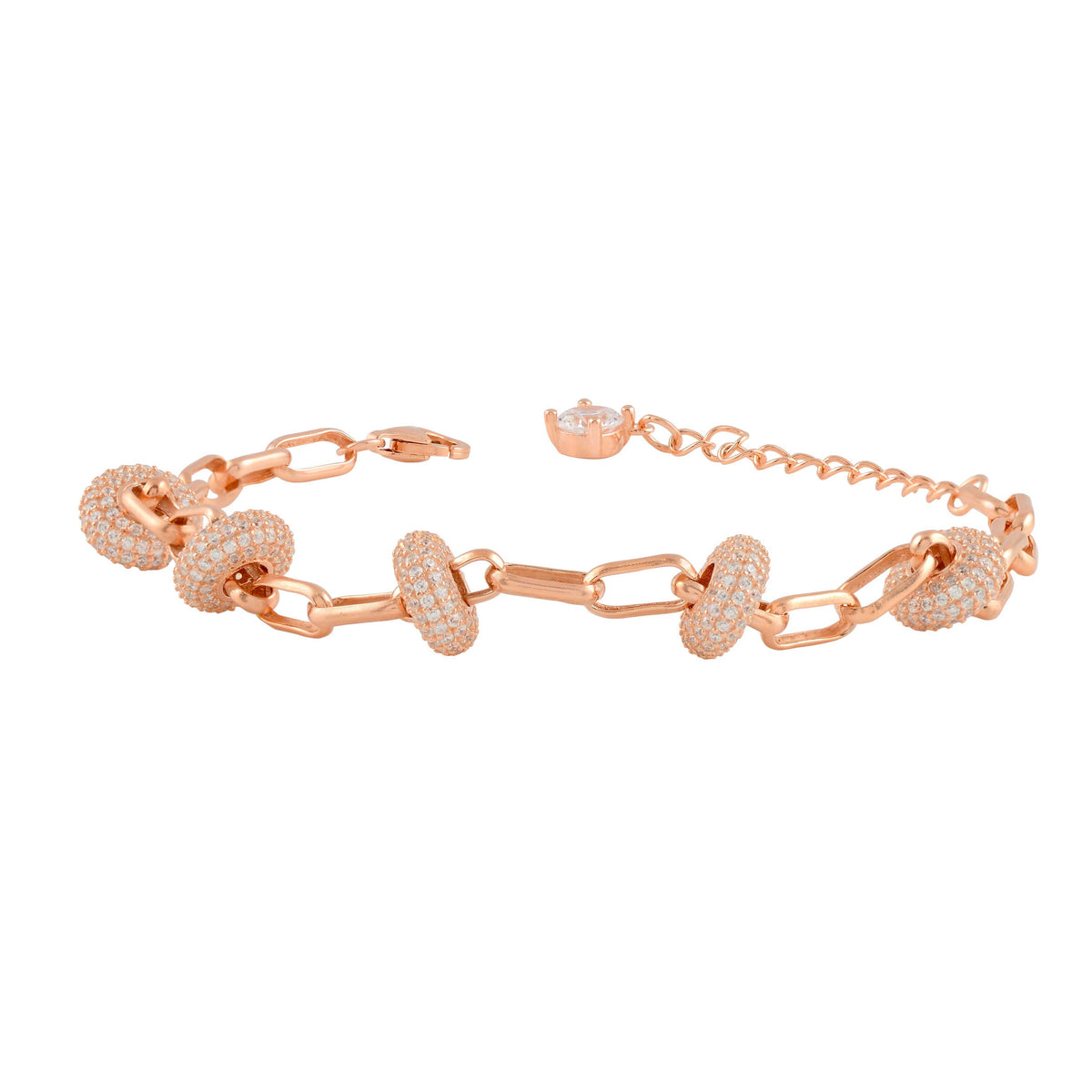 Silver Link Bracelet with Pave CZ Charms by Tavya Jewellery - front view